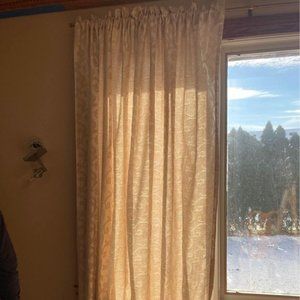 2 Extra Long/Wide 99W x 100L Beige Background with Cream Pattern Curtains